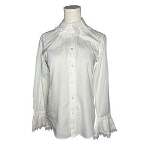 Polo Ralph Lauren White Victorian Lace Trim Collared Button Down Shirt Size 0